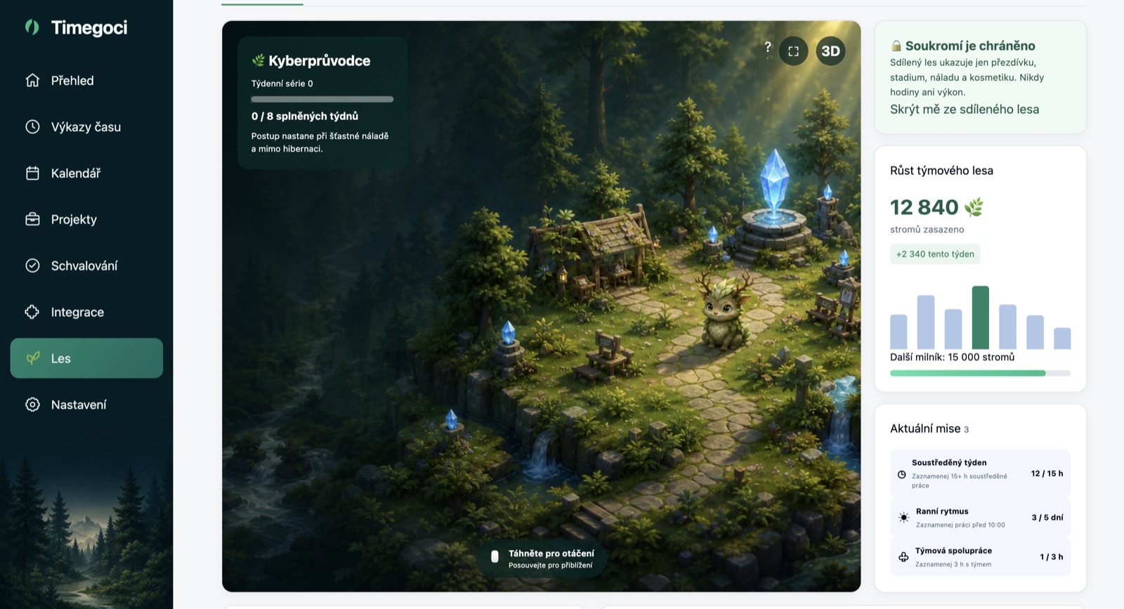 Timegoči — the shared forest view of the app in development